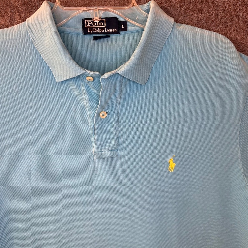 VTG Polo Ralph Lauren Pique Mens Large Classic Fit Preppy Sky Blue Polo Shirt